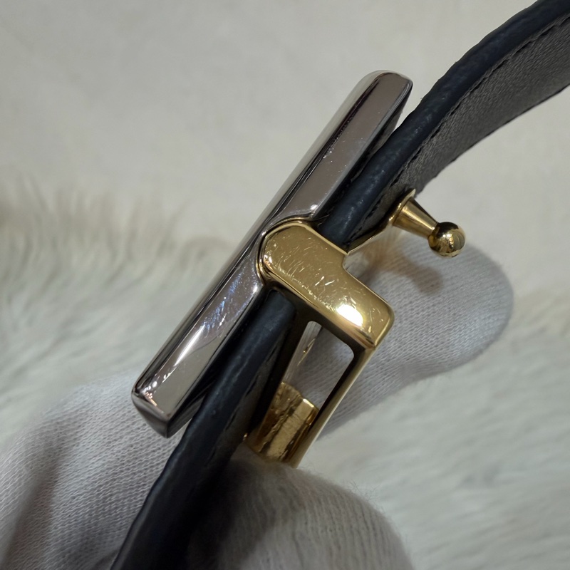 LV M9360W 黑牛皮 水波紋 EPI 金銀釦 腰帶 皮帶-9