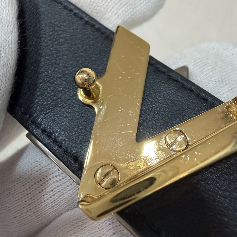 LV M9360W 黑牛皮 水波紋 EPI 金銀釦 腰帶 皮帶-11