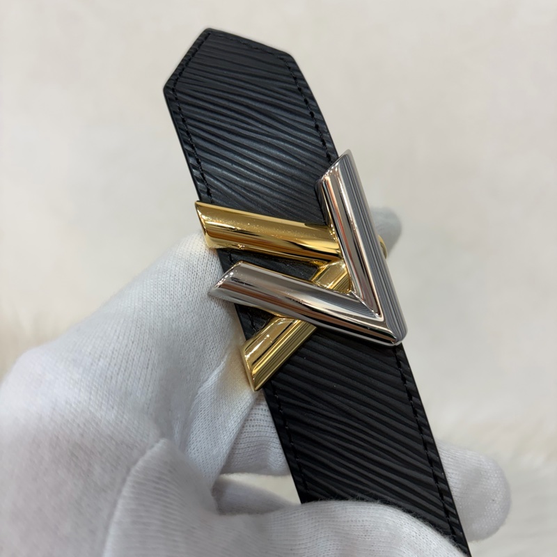 LV M9360W 黑牛皮 水波紋 EPI 金銀釦 腰帶 皮帶-23