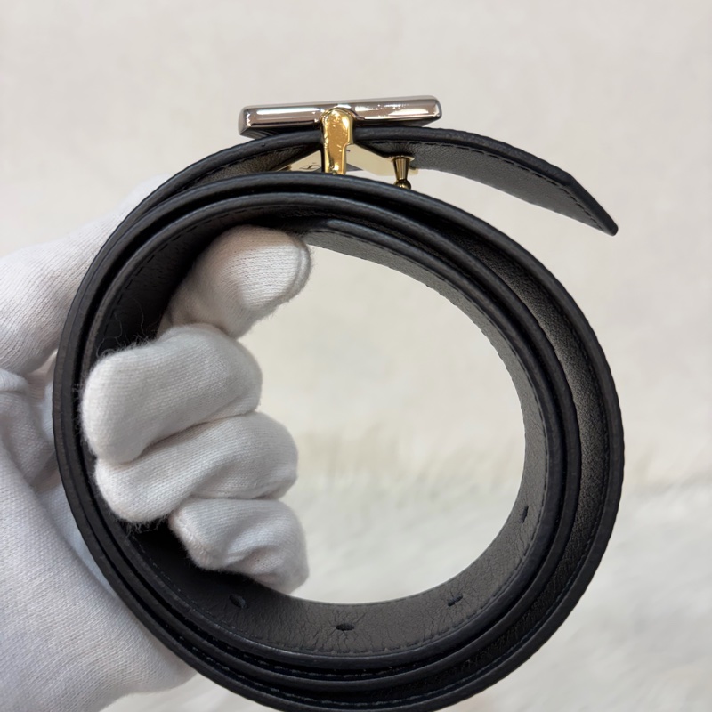 LV M9360W 黑牛皮 水波紋 EPI 金銀釦 腰帶 皮帶-30