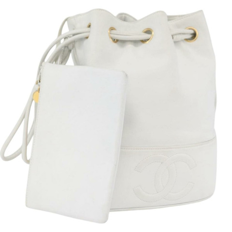 香奈兒 COCO 標誌單背包，白色皮革，金色雙C標誌，正品 gh2005A