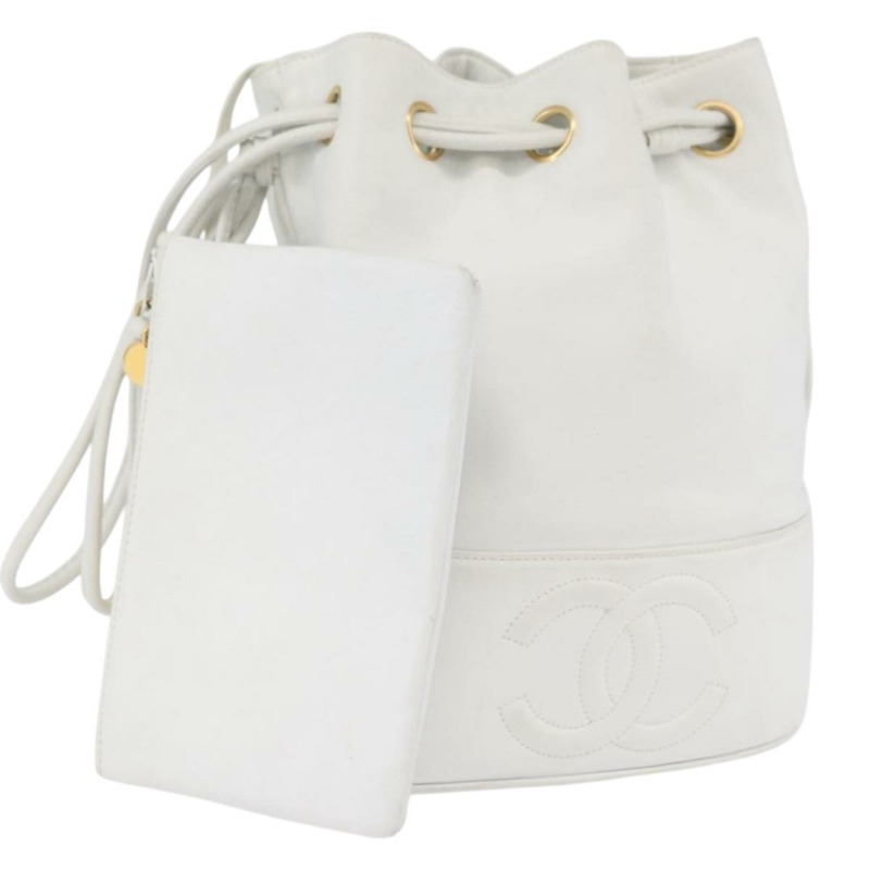 【日本直送】香奈兒 COCO 標誌單背包，白色皮革，金色雙C標誌，正品 gh2005A-0