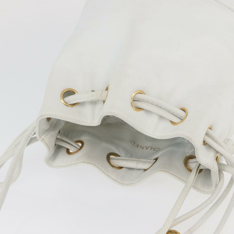 【日本直送】香奈兒 COCO 標誌單背包，白色皮革，金色雙C標誌，正品 gh2005A-5