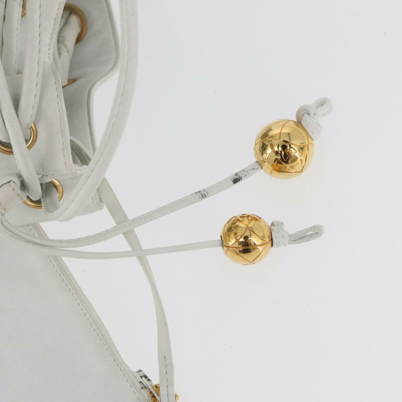 【日本直送】香奈兒 COCO 標誌單背包，白色皮革，金色雙C標誌，正品 gh2005A-8