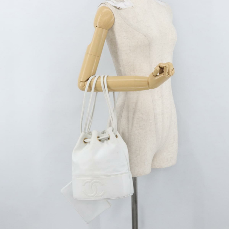 【日本直送】香奈兒 COCO 標誌單背包，白色皮革，金色雙C標誌，正品 gh2005A-22