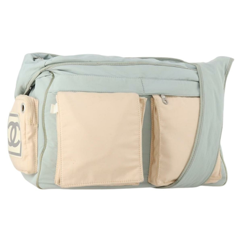 【日本直送】香奈兒 Chanel 運動肩背包 尼龍 淺藍色 銀色 CC 標誌 Auth YKZ358A-0