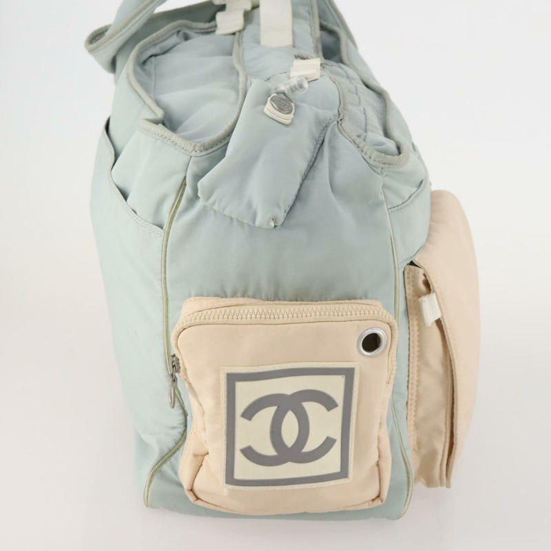 【日本直送】香奈兒 Chanel 運動肩背包 尼龍 淺藍色 銀色 CC 標誌 Auth YKZ358A-3