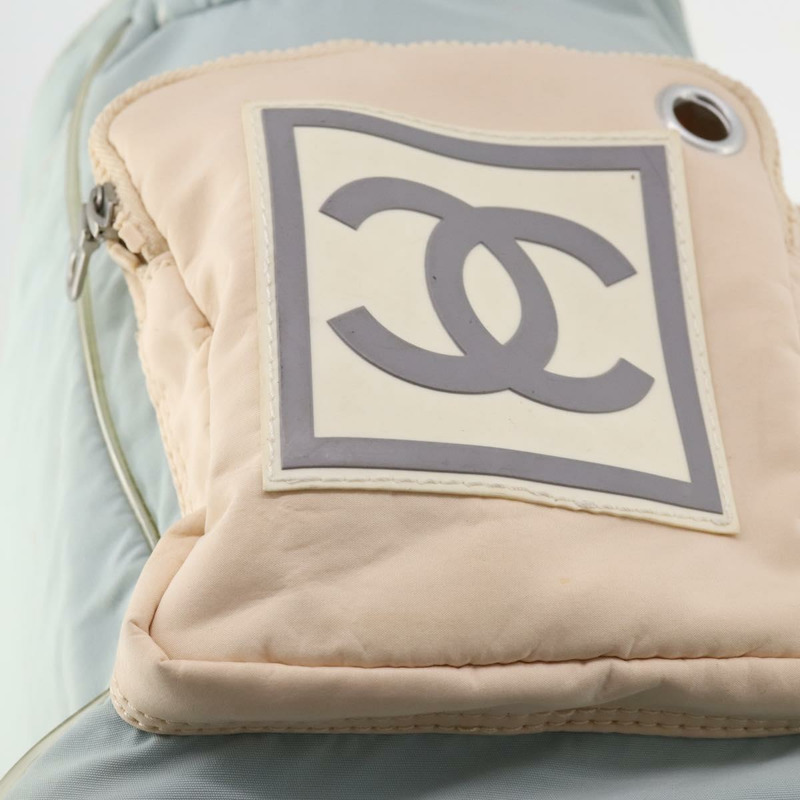 【日本直送】香奈兒 Chanel 運動肩背包 尼龍 淺藍色 銀色 CC 標誌 Auth YKZ358A-17
