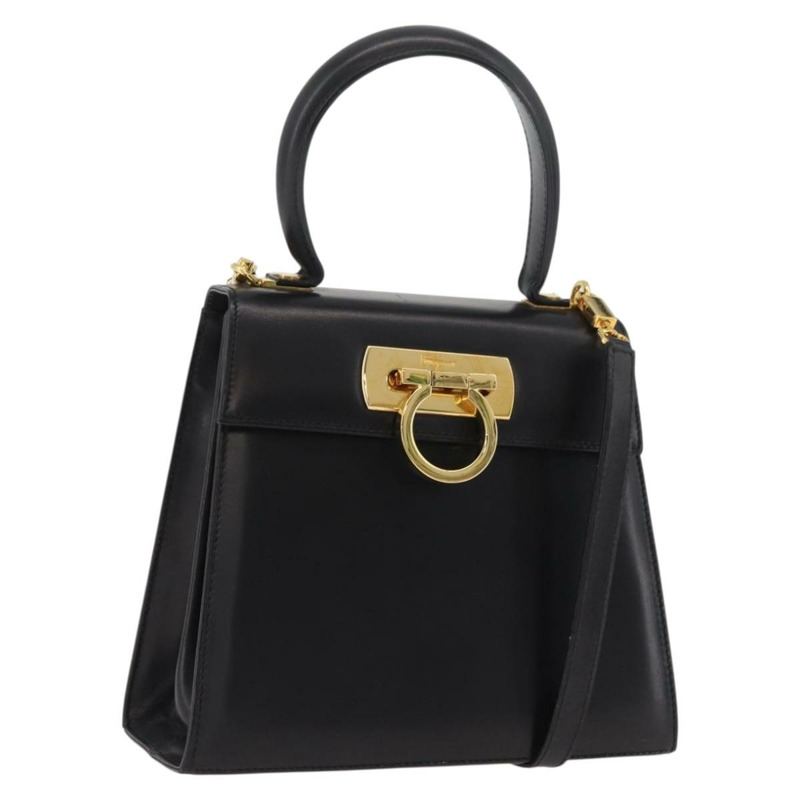 【日本直送】Salvatore Ferragamo Gancini 手提包 皮革 兩用 黑色 金色 正品 YKZ202A-0