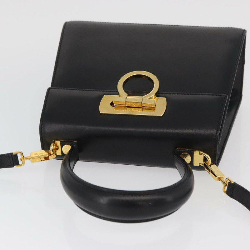 【日本直送】Salvatore Ferragamo Gancini 手提包 皮革 兩用 黑色 金色 正品 YKZ202A-5