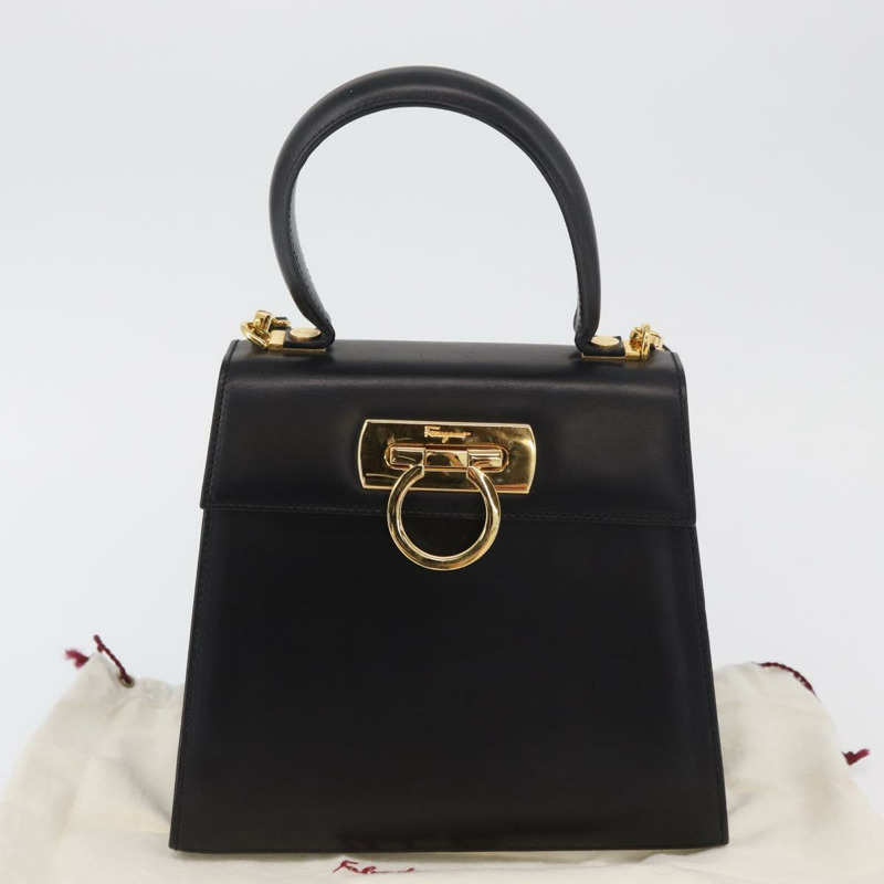 【日本直送】Salvatore Ferragamo Gancini 手提包 皮革 兩用 黑色 金色 正品 YKZ202A-11