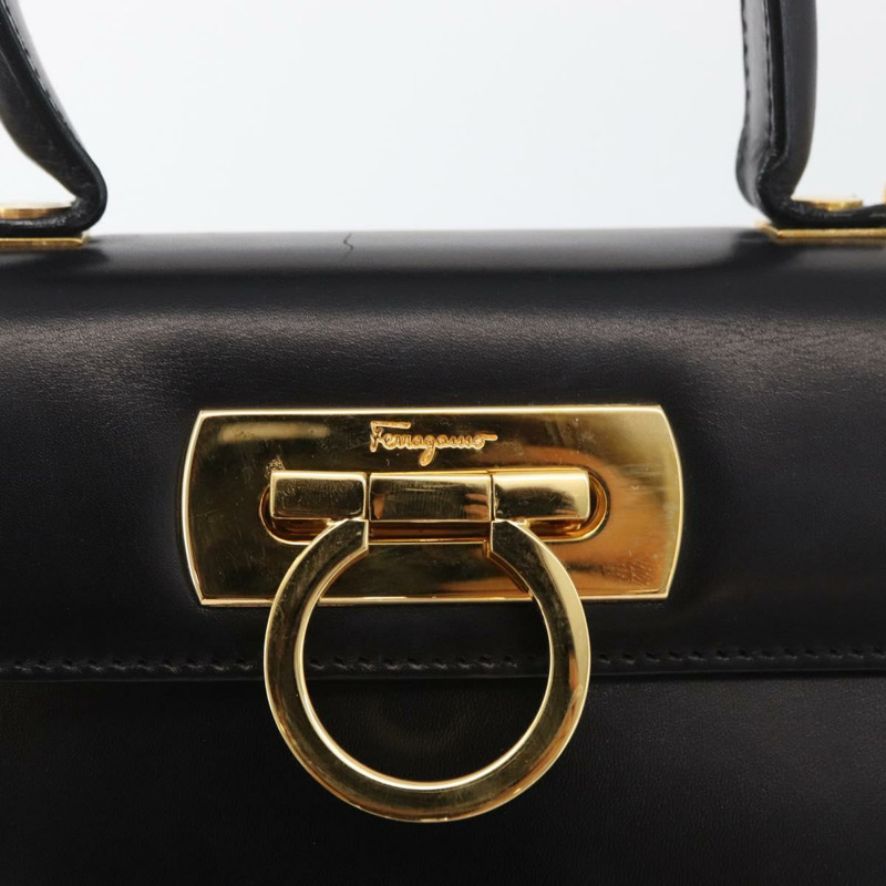 【日本直送】Salvatore Ferragamo Gancini 手提包 皮革 兩用 黑色 金色 正品 YKZ202A-19