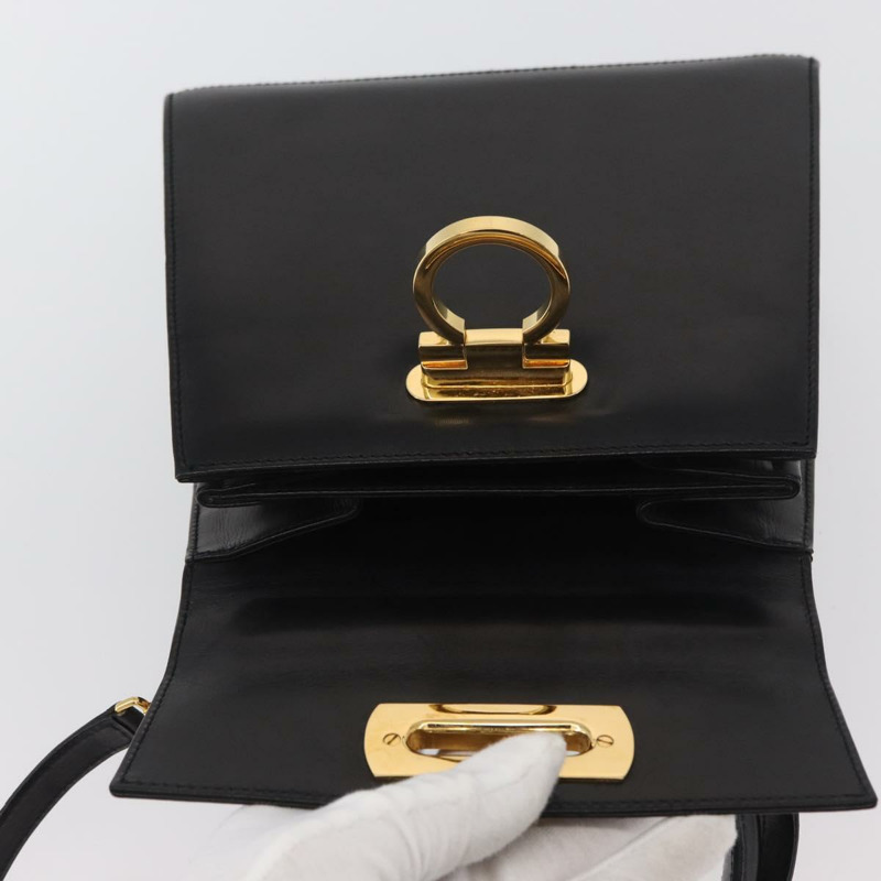 【日本直送】Salvatore Ferragamo Gancini 手提包 皮革 兩用 黑色 金色 正品 YKZ202A-20
