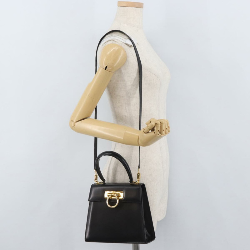 【日本直送】Salvatore Ferragamo Gancini 手提包 皮革 兩用 黑色 金色 正品 YKZ202A-28