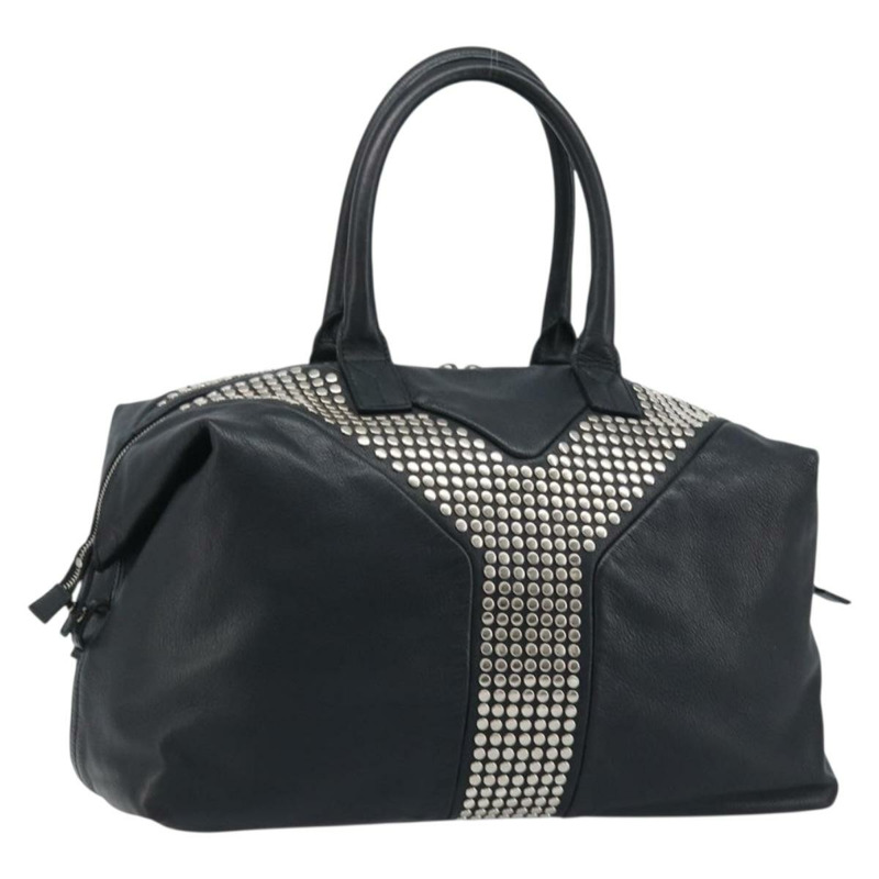 【日本直送】SAINT LAURENT Easy Lock Studs 皮革包 黑色 銀色 208314 正品 ki6581V-0