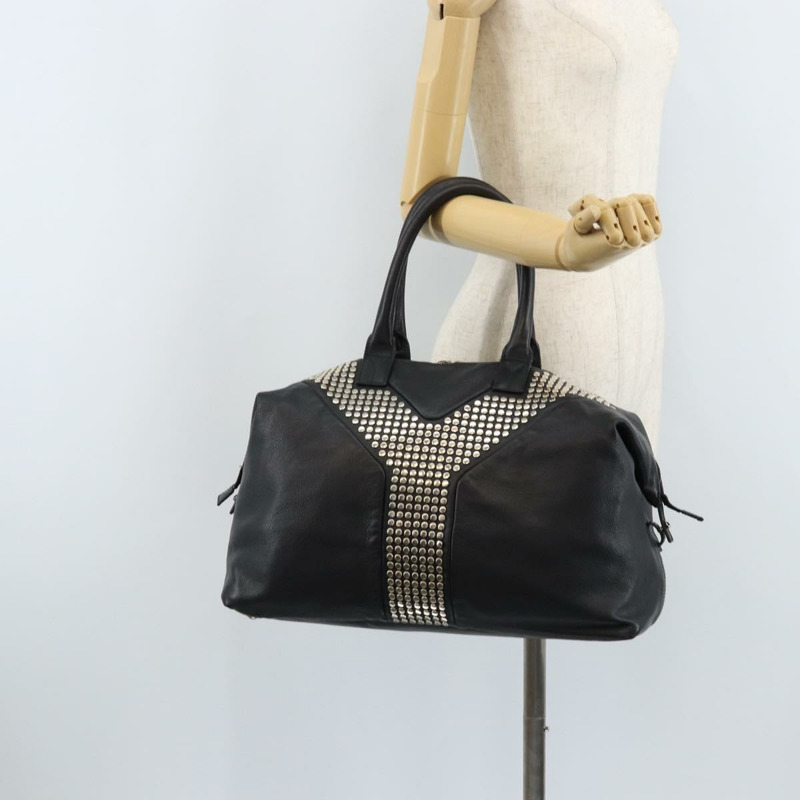 【日本直送】SAINT LAURENT Easy Lock Studs 皮革包 黑色 銀色 208314 正品 ki6581V-23