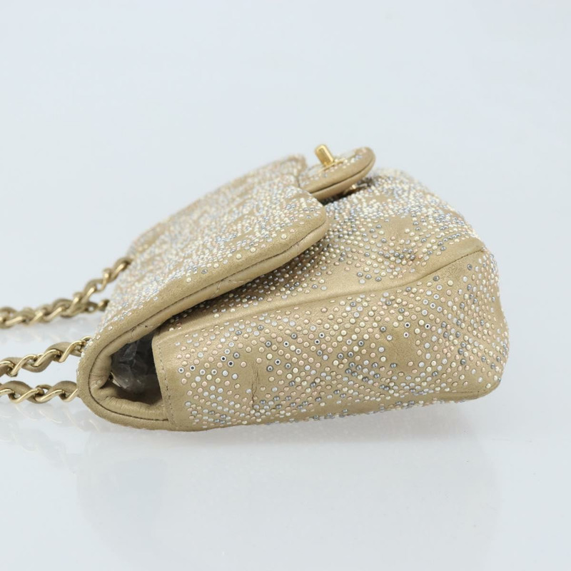 【日本直送】香奈兒 (CHANEL) 絎縫鏈條單肩包,羊皮,米色,金色雙C標誌,正品 BAZ249A-3