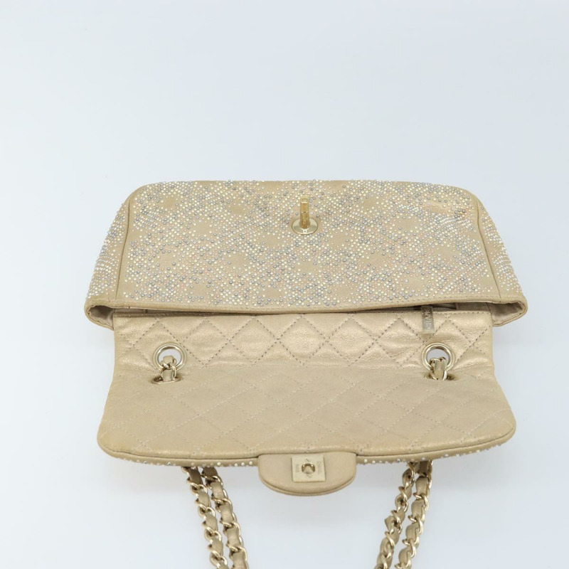 【日本直送】香奈兒 (CHANEL) 絎縫鏈條單肩包,羊皮,米色,金色雙C標誌,正品 BAZ249A-9