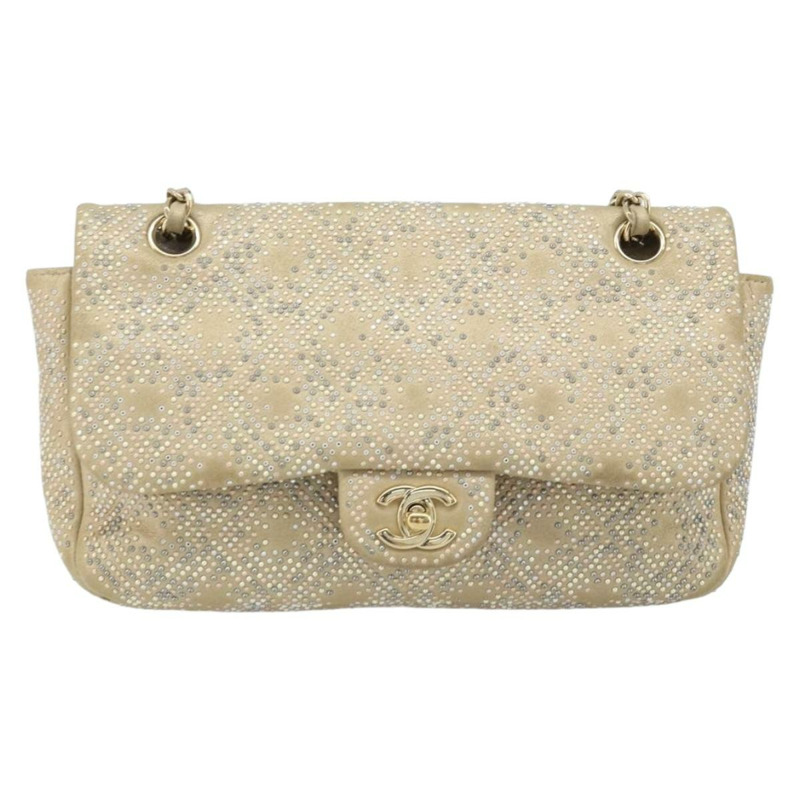 【日本直送】香奈兒 (CHANEL) 絎縫鏈條單肩包,羊皮,米色,金色雙C標誌,正品 BAZ249A-12