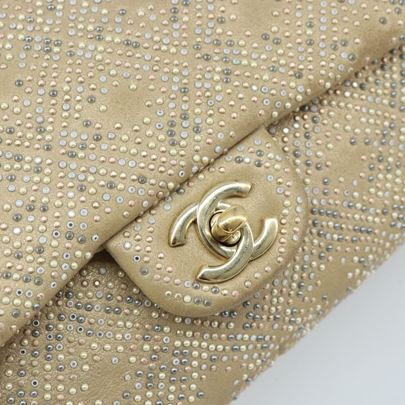 【日本直送】香奈兒 (CHANEL) 絎縫鏈條單肩包,羊皮,米色,金色雙C標誌,正品 BAZ249A-16