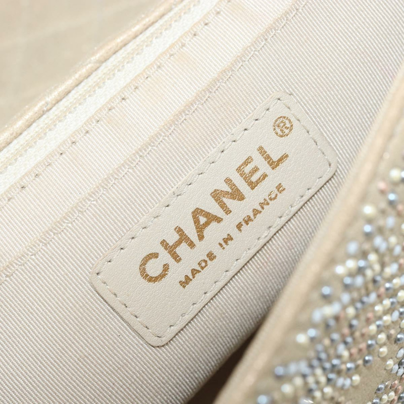 【日本直送】香奈兒 (CHANEL) 絎縫鏈條單肩包,羊皮,米色,金色雙C標誌,正品 BAZ249A-17