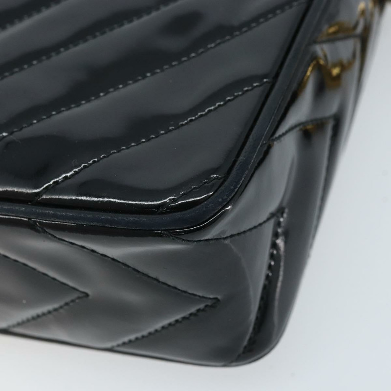 【日本直送】香奈兒 COCO 標誌鏈條肩背包 漆皮黑色金色雙C標誌 Auth BAZ033A-14