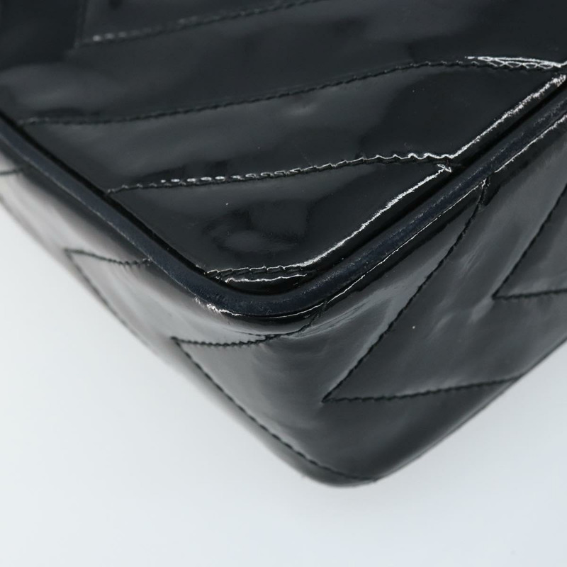 【日本直送】香奈兒 COCO 標誌鏈條肩背包 漆皮黑色金色雙C標誌 Auth BAZ033A-15