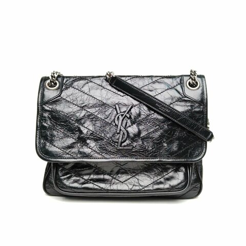 SAINT LAURENT Niki中號28D扣黑色牛皮銀扣肩背包