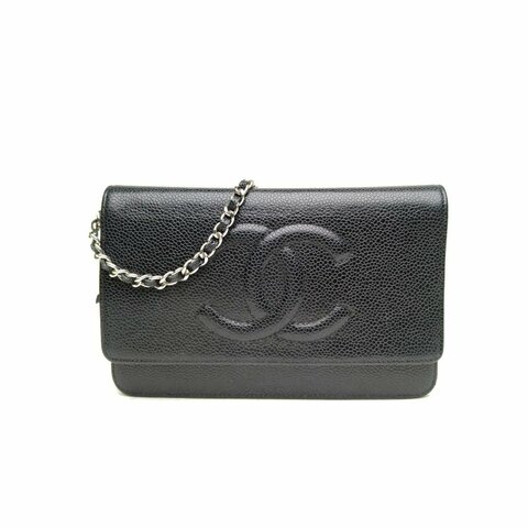 CHANEL 黑色牛皮20開銀扣雙CWOC系列大LOGO肩背包