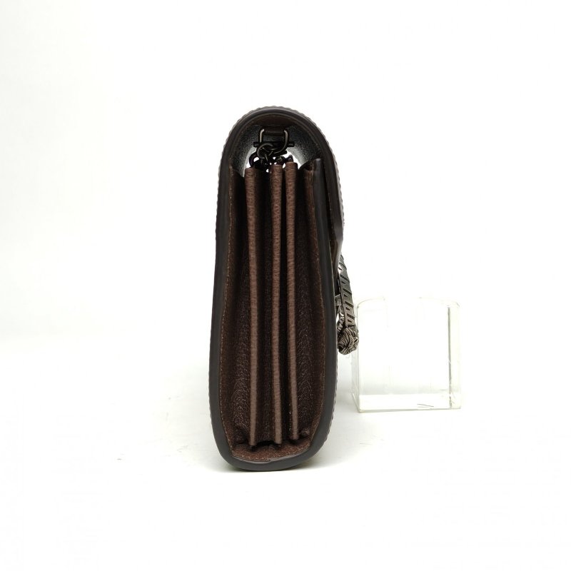GUCCI Dionysus酒神woc大logo棕色牛皮/帆布銀扣肩背包-3