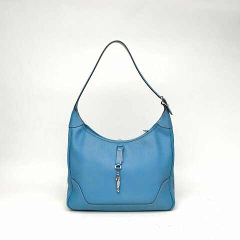 HERMES Trim3175牛仔藍Epsom皮框J銀扣肩背包