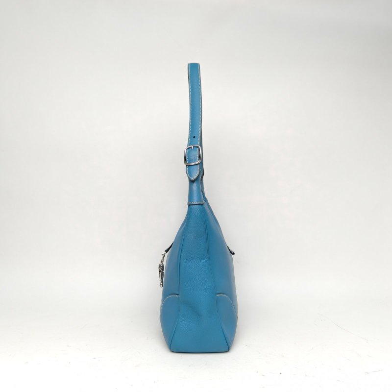 HERMES Trim3175牛仔藍Epsom皮框J銀扣肩背包-1