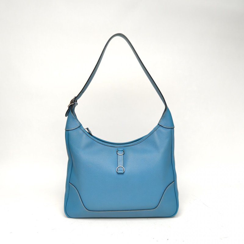HERMES Trim3175牛仔藍Epsom皮框J銀扣肩背包-2