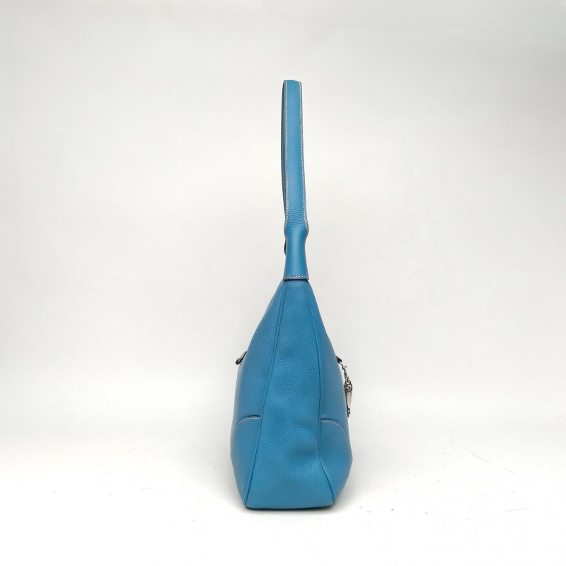 HERMES Trim3175牛仔藍Epsom皮框J銀扣肩背包-3