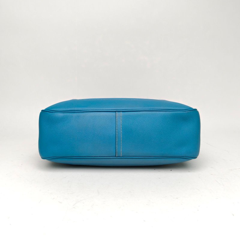 HERMES Trim3175牛仔藍Epsom皮框J銀扣肩背包-4