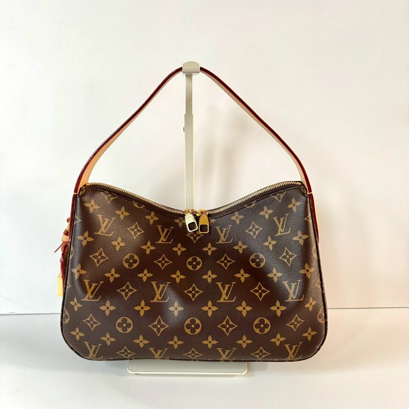 LV Slouchy PM 棕色 老花 拉鍊 肩背包 托特包 手提包 M11952-1