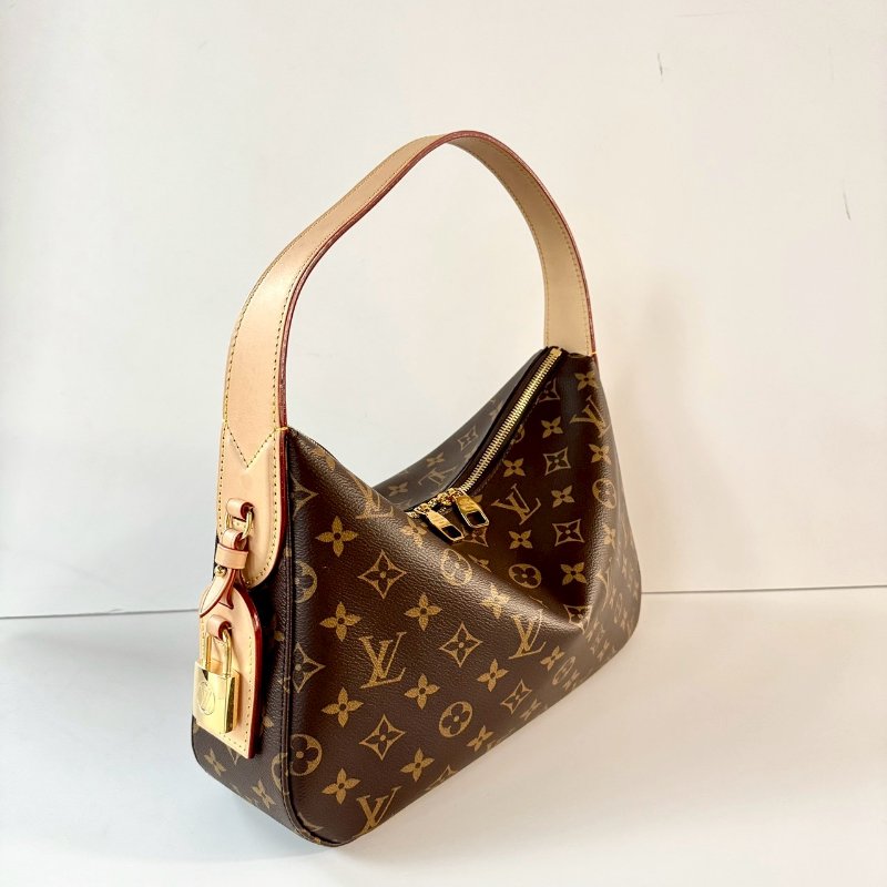 LV Slouchy PM 棕色 老花 拉鍊 肩背包 托特包 手提包 M11952-2