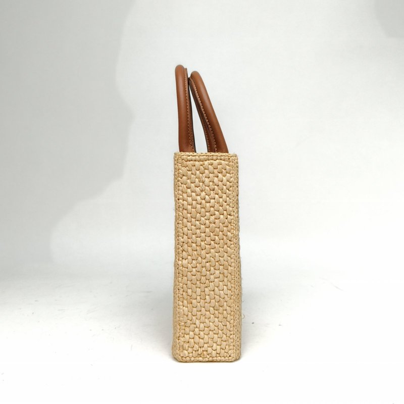 LOEWE A5Tote字母徽標草編琴譜托特包小號棕色草編肩背包-1