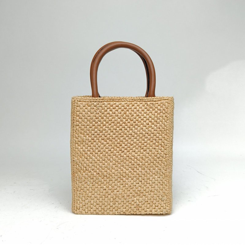 LOEWE A5Tote字母徽標草編琴譜托特包小號棕色草編肩背包-2