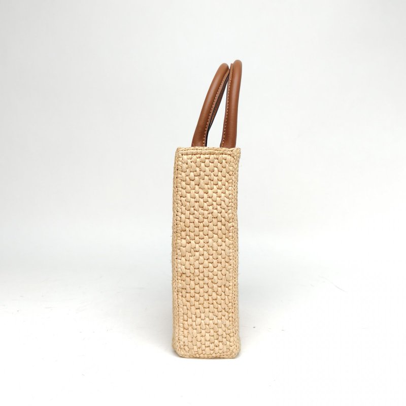 LOEWE A5Tote字母徽標草編琴譜托特包小號棕色草編肩背包-3