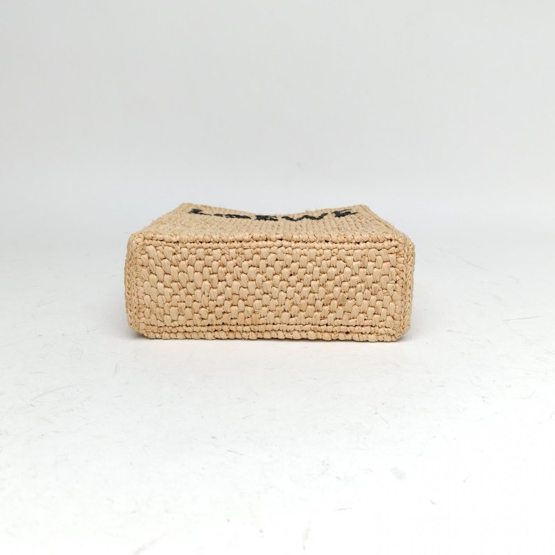 LOEWE A5Tote字母徽標草編琴譜托特包小號棕色草編肩背包-4