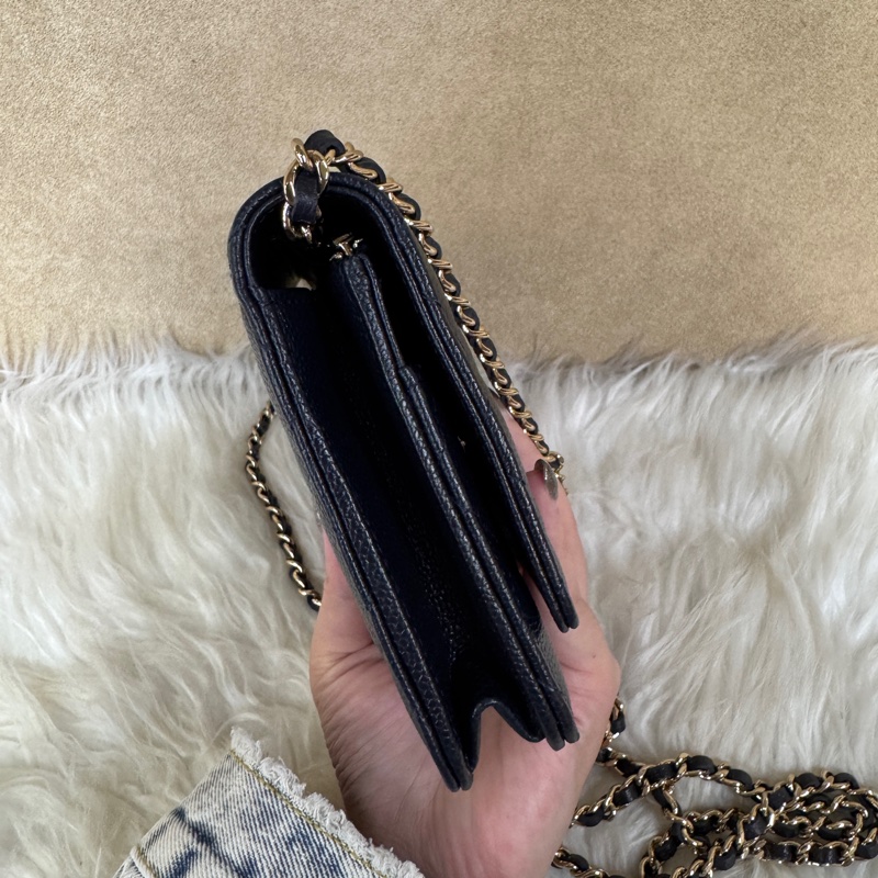 Chanel 深藍荔枝皮淡金釦WOC 離櫃閒置 晶片款-2