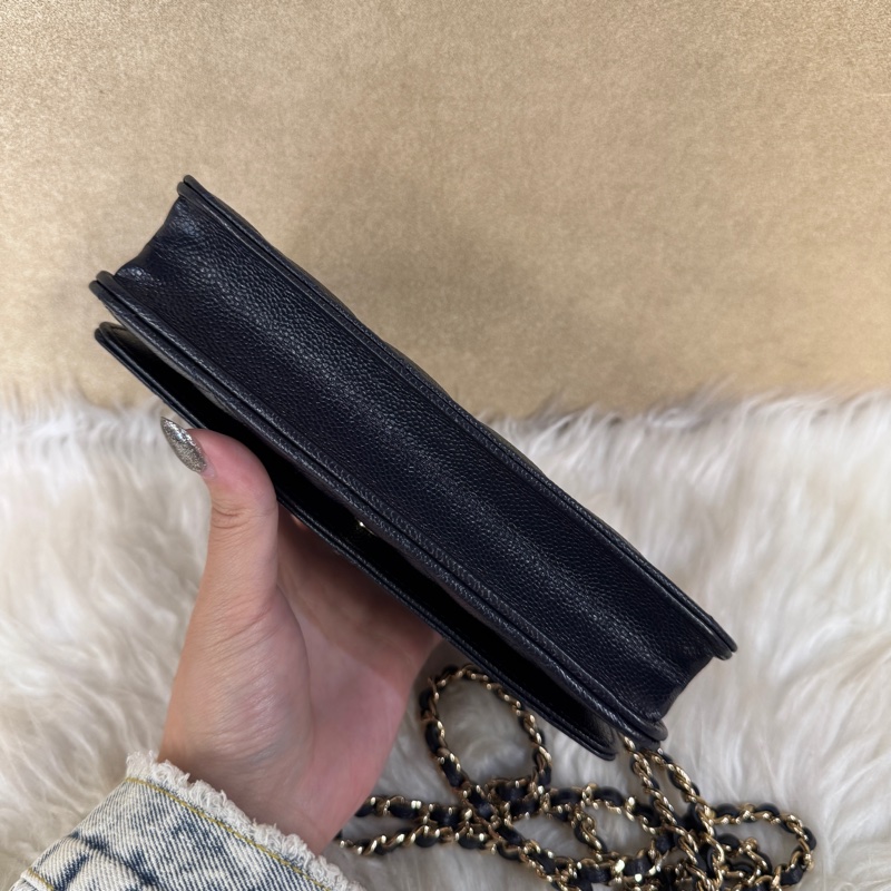 Chanel 深藍荔枝皮淡金釦WOC 離櫃閒置 晶片款-4