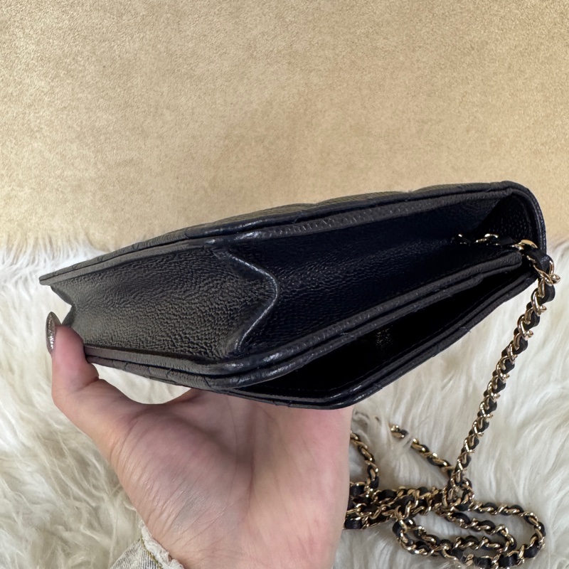 Chanel 深藍荔枝皮淡金釦WOC 離櫃閒置 晶片款-6