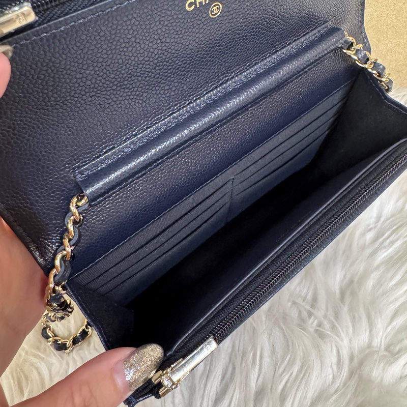 Chanel 深藍荔枝皮淡金釦WOC 離櫃閒置 晶片款-9