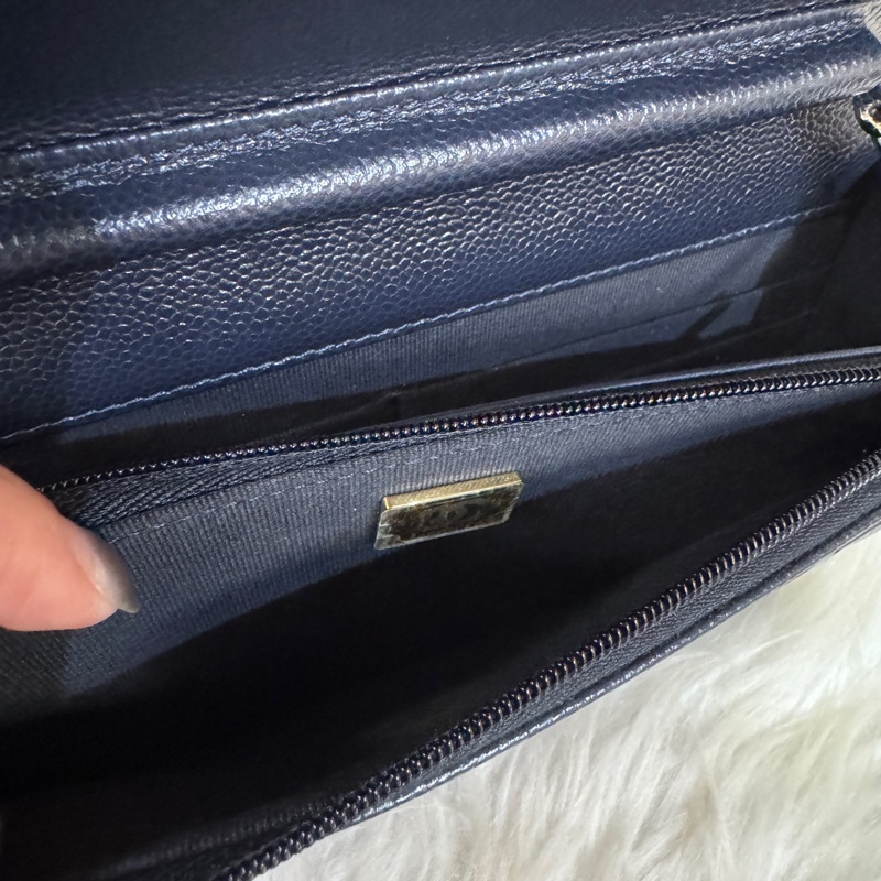 Chanel 深藍荔枝皮淡金釦WOC 離櫃閒置 晶片款-10