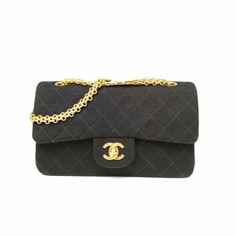 CHANEL 黑色棉4開金扣cf23尺寸布面中古肩背包