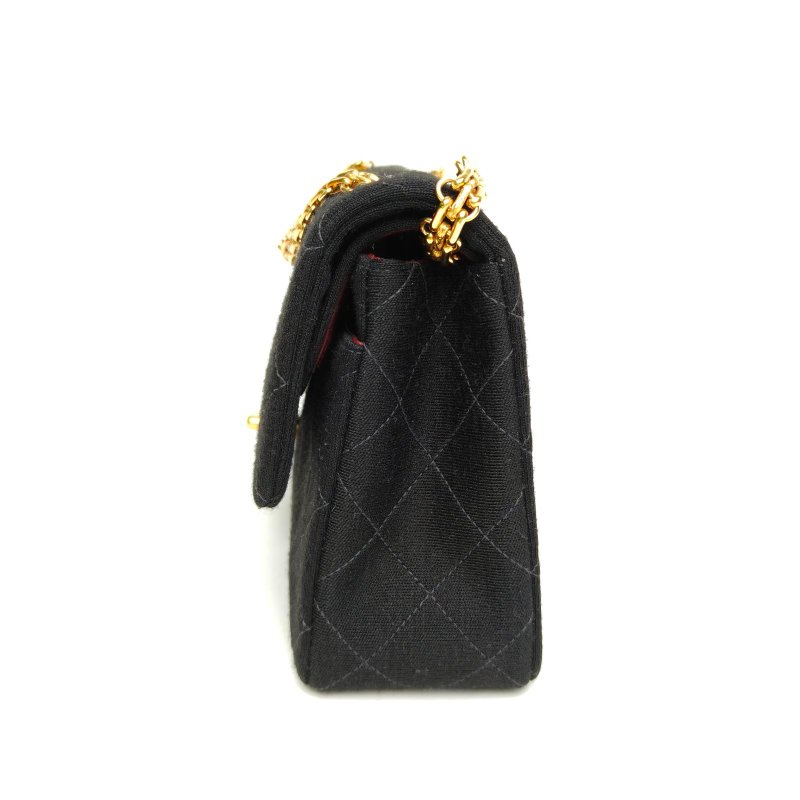 CHANEL 黑色棉4開金扣cf23尺寸布面中古肩背包-1