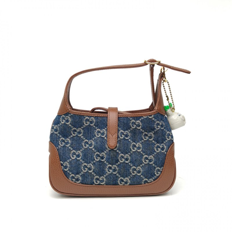 GUCCI Jackie1961Mini19拼色牛仔布金扣肩背包-2