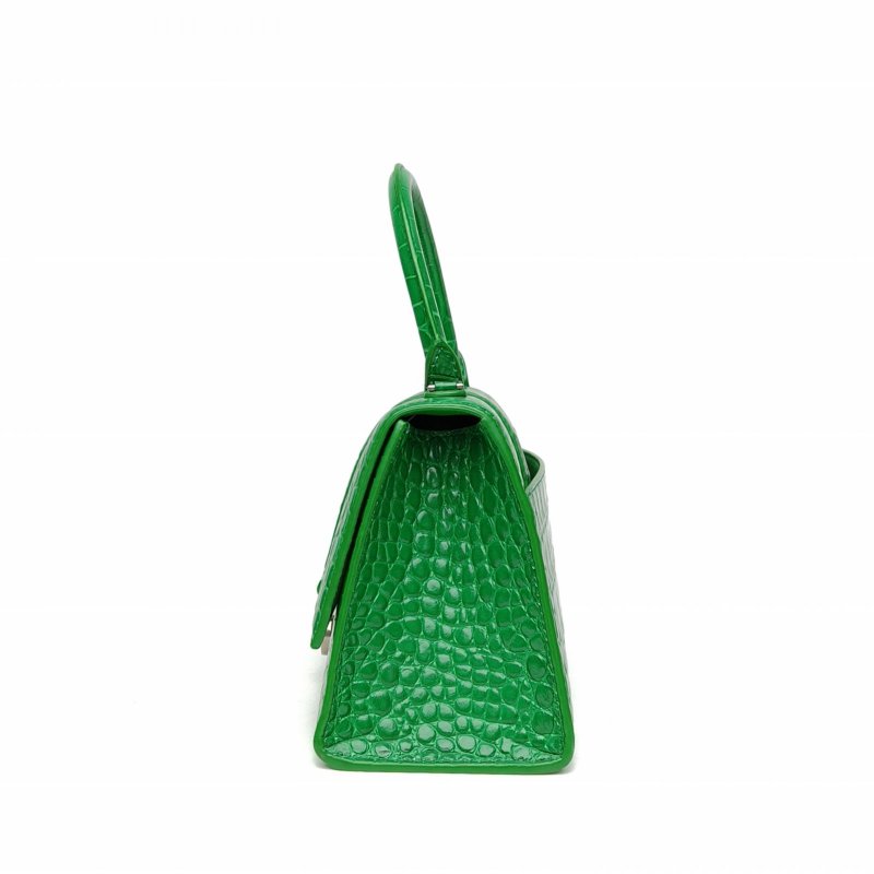 BALENCIAGA 綠色牛皮銀扣鱷魚壓紋Hourglass沙漏手袋S碼肩背包-1